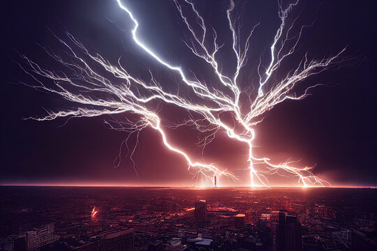 lightning in the city night