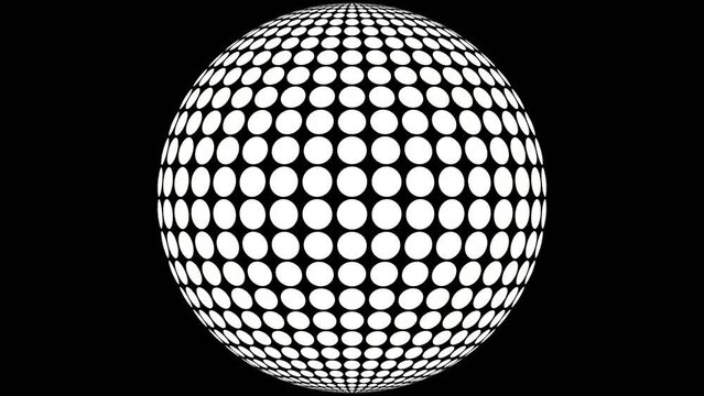 Looped black white footage with 3d mirror ball rotation for design light show. Seamless animation. Seventies style. Disco. VJ loops. Holiday background. 4K