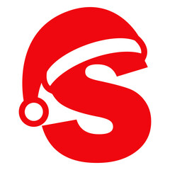 Logo aislado con letra inicial S con silueta de gorro Papá Noel para su uso en invitaciones y tarjetas de felicitación