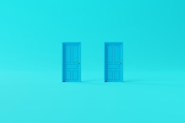 Two closed doors on the background. The concept of making decisions, entering new places, crossing borders. 3d render, 3d illustration