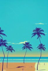 Fototapeta na wymiar retrowave palm beach