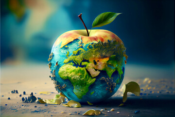 Generative AI abstract render of planet earth as an apple - obrazy, fototapety, plakaty