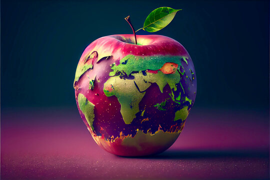 Generative AI abstract render of planet earth as an apple