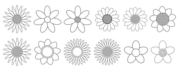 Flower icon set, vector line icon isolated. Thin line art.