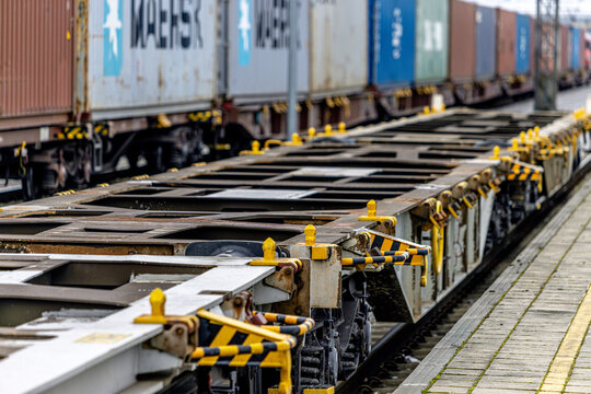 Freight station, rails and empty wagons for cargo