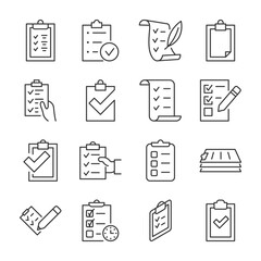 Checklist icons set. Clipboard, list and checkboxes, linear icon collection. To-do list. Line with editable stroke - obrazy, fototapety, plakaty
