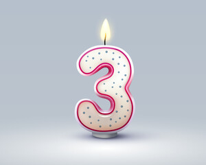 Happy Birthday years anniversary of the person birthday, Candle in the form of numbers three of the year. Vector