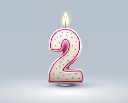 Happy Birthday years anniversary of the person birthday, Candle in the form of numbers two of the year. Vector