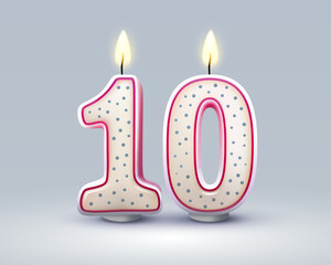 Happy Birthday years. 10 anniversary of the birthday, Candle in the form of numbers. Vector