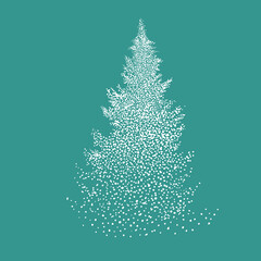 Christmas tree made of white dots. Vector illustration