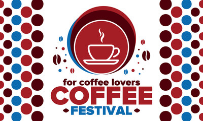 Coffee Festival. For coffee lovers. Event for professionals in the coffee industry. Cafes, restaurants and coffee roasters. Trainings for baristas from staff schools. Creative Illustration. Vector