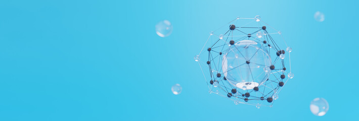 Abstrakte 3D Darstellung eines CO2 Kohlenstoffdioxid Moleküls mit blauem Hintergrund