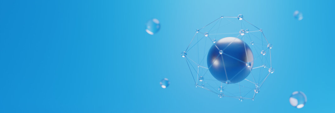 Abstrakte 3D Darstellung eines O2 Sauerstoff Molek&uuml;ls mit blauem Hintergrund