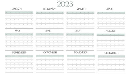 Simple Calendar 2023, week starts at Sunday