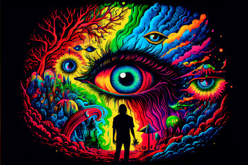 Generative AI render of psychedelic, abstract wallpaper