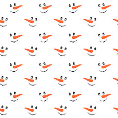 Cute smiling snowman faces seamless pattern. Winter, Christmas or New Year scrapbooking or wrapping paper, fabric napkin or tablecloth print design. Vector cartoon illustration