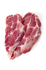 Raw pork Boston butt steaks, isolated on white background.