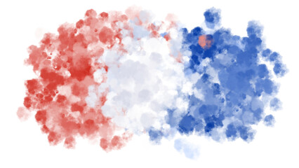 Red white and blue watercolor backgrounds and textures with colorful France abstract art creations. Glowing smoke or cloud texture. PNG transparent available.