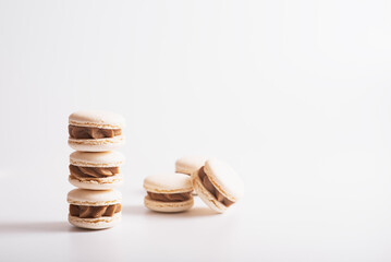 White macaron cookies. Isolated on white background. Tasty dessert