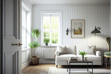 Fototapeta na wymiar luxury white cottage style living room interior
