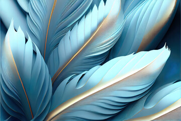 soft pastel blue and gold feathers background as beautiful abstract wallpaper header
