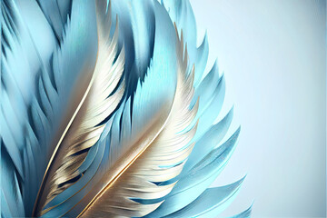 Fototapeta na wymiar soft pastel blue and gold feathers background as beautiful abstract wallpaper header