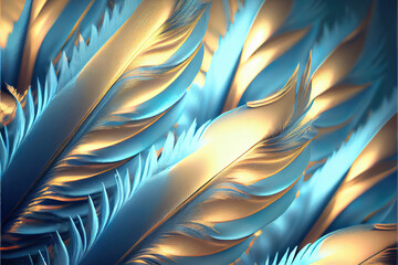 soft pastel blue and gold feathers background as beautiful abstract wallpaper header