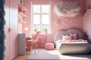 luxury pink child bedroom interior