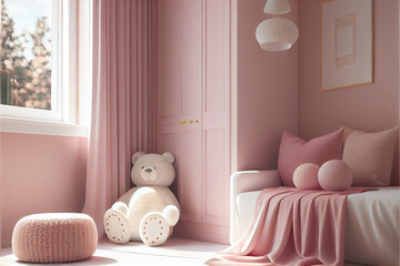 luxury pink child bedroom interior