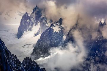 Mont Blanc massif idyllic alpine landscape countryside, Chamonix, French Alps