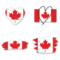 Elements collection flag of Canada design template. Heart and brush stroke.