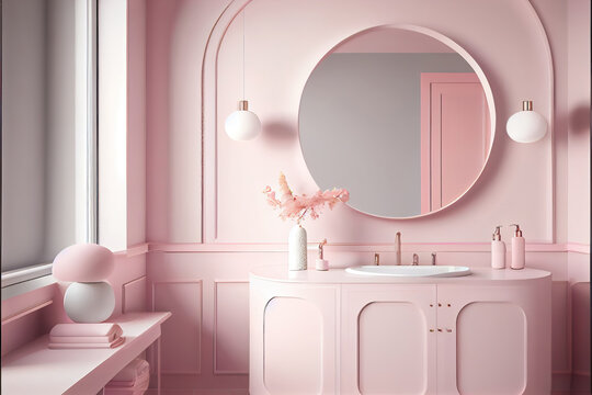 luxury pink pastel bathroom interior