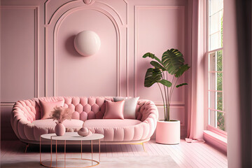 luxury pink pastel living room interior with sofa