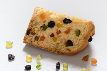 slice of panettone on a white background