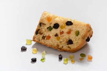 slice of panettone on a white background