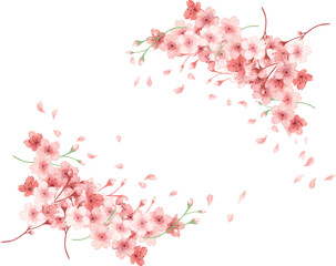 桜舞う水彩のコーナーフレーム