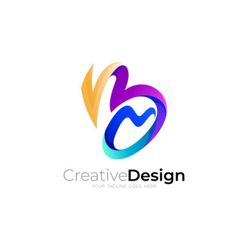 Abstract letter B logo design , 3d colorful , B and M logos