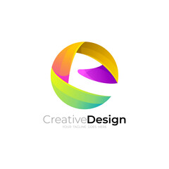 E logo with circle design template, 3d colorful style