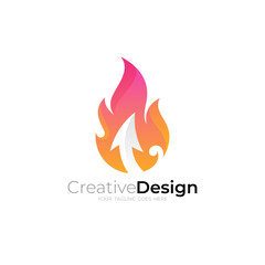Abstract fire logo and arrow design combination, red icons