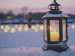 christmas lantern in the snow