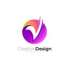 Obraz premium V logo and circle design colorful, globe logos, 3d style