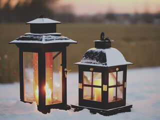 lantern in the snow
