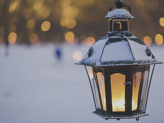 christmas lantern in the snow