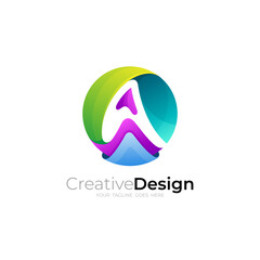 Circle logo with letter design template, 3d colorful logos