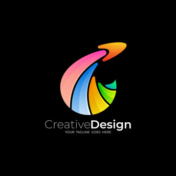 Rocket logo with circle design colorful, 3d style