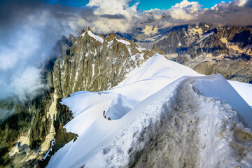 Mont Blanc massif idyllic alpine landscape at sunrise, Chamonix, French Alps