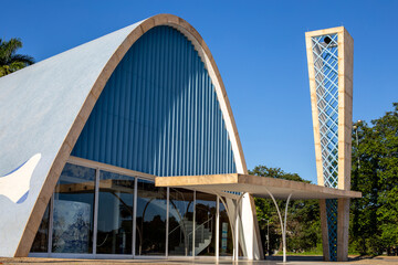 aerial view of the Capela Curial de São Francisco de Assis in Pampulha, Belo Horizonte, Brazil. famous tourist place