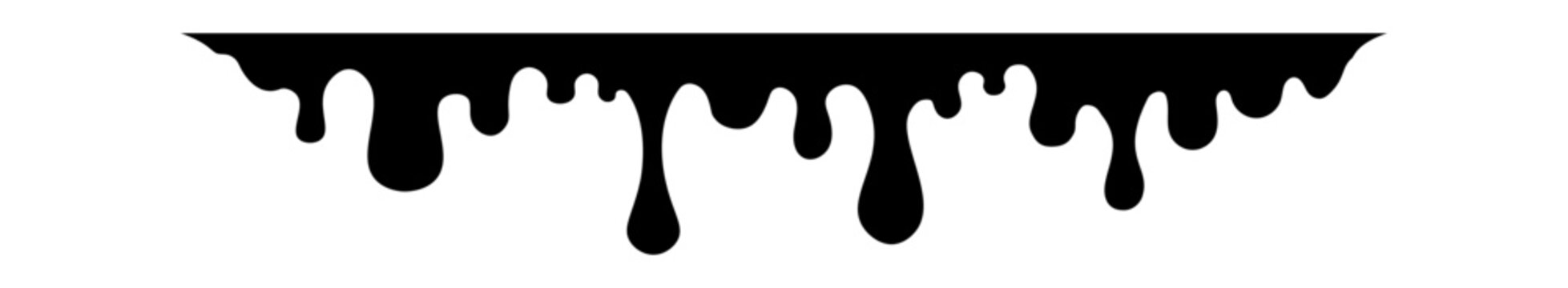 Drip of honey, melt drop. Black chocolate. Vector ink paint liquid. Sause syrip shape set