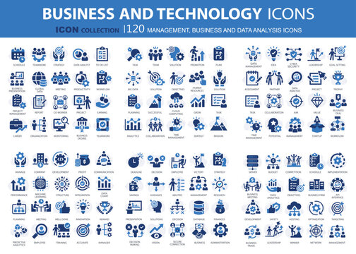 Business, Data Analytics, Organization Management Icon Set. Containing Manager, Teamwork, Strategy, Marketing, Business, Planning, Training, Employee Icons. Solid Icons Vector Collection