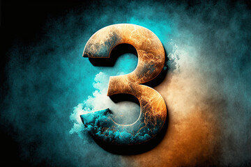 colorful number three on smokey colored dark background, generative AI